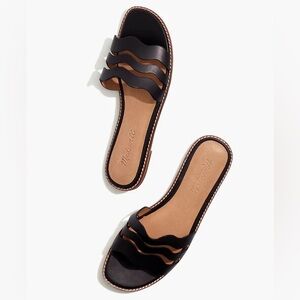 Madewell The Wave Slide Black Vachetta Leather Flat Sandals size 5.5